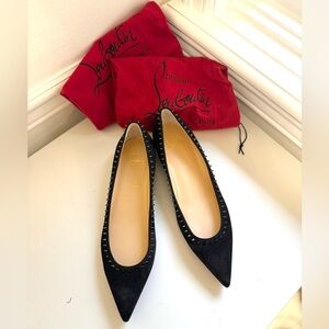 NWOB Christian Louboutin Anjalina Black suede studded flat, size US11/EU41